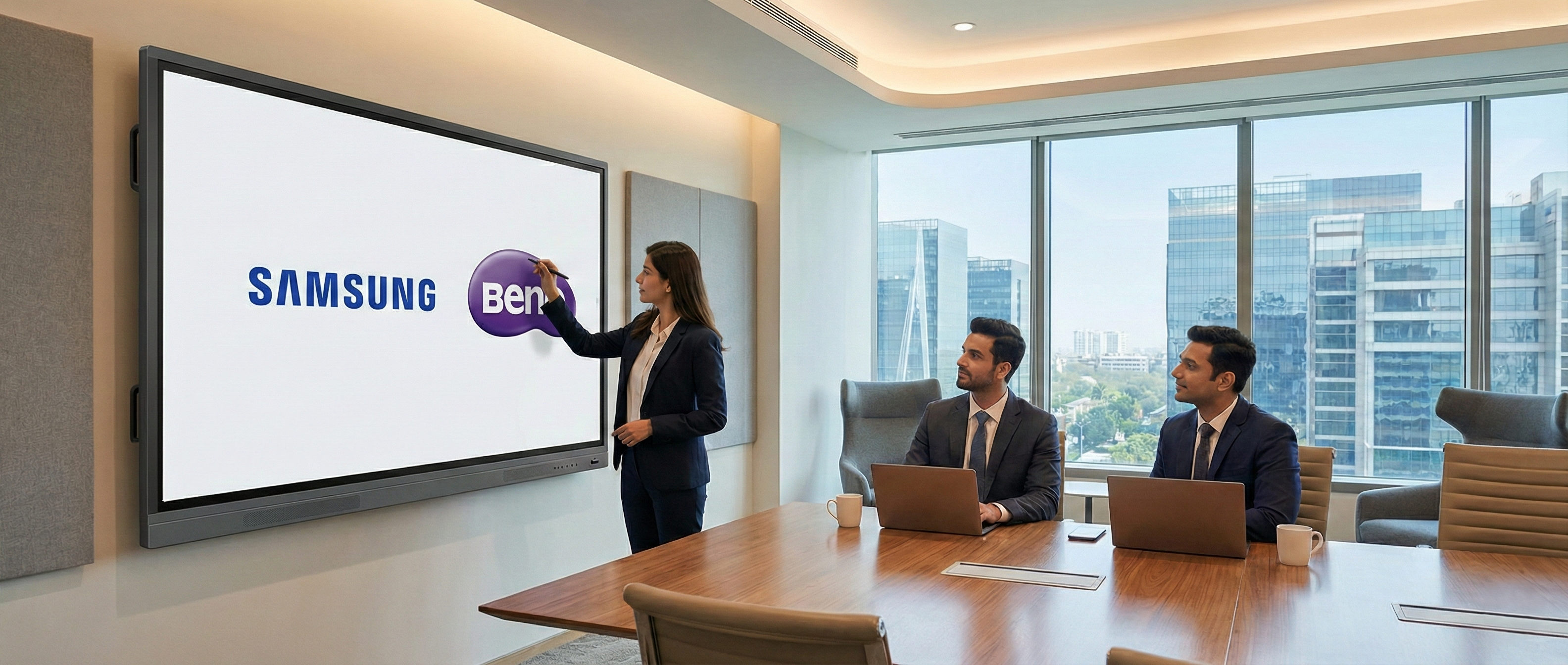 Best Interactive Panel for Corporate Meeting Rooms in Gurgaon: Samsung WAF vs. Flip Pro vs. BenQ