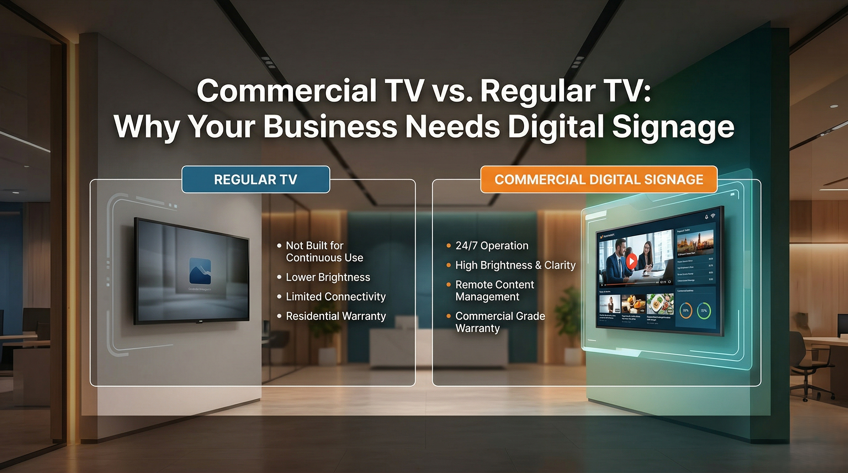 Commercial TV vs. Regular TV: Why Your Business Needs Digital Signage