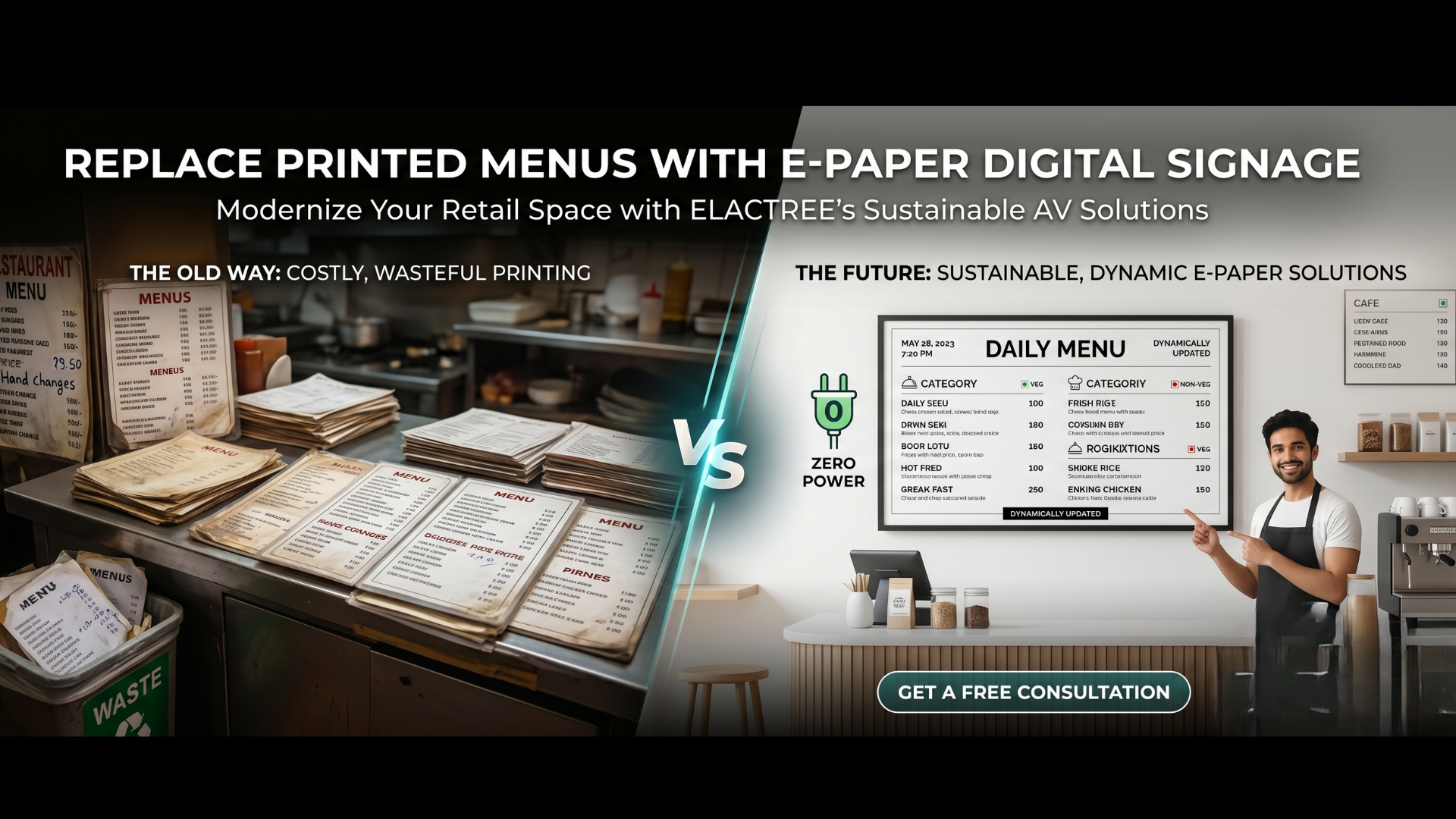 Replace Printed Menus with E-Paper Digital Signage